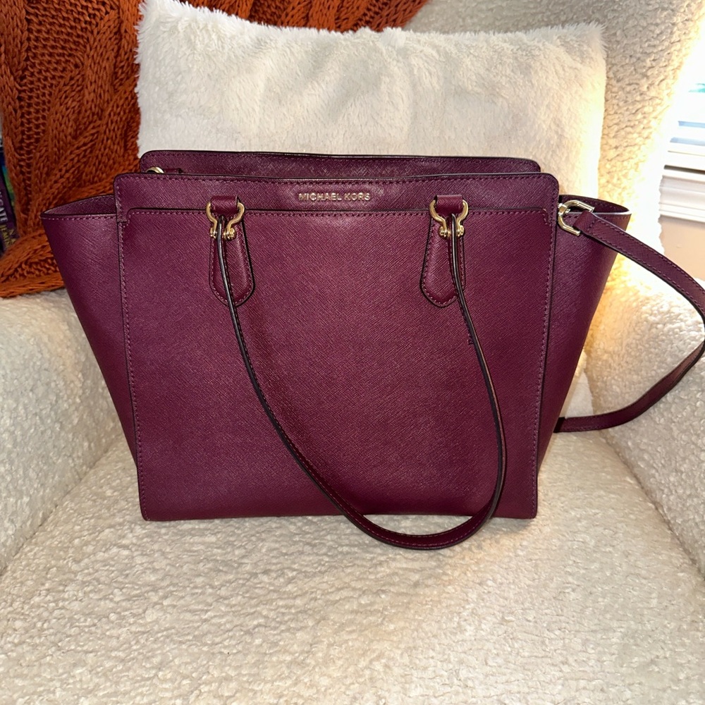 Michael Kors Rich Burgundy Satchel Purse with Crossbody